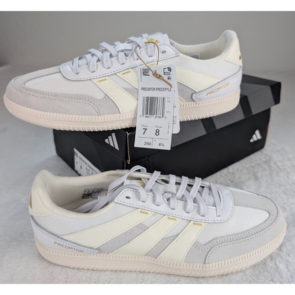Adidas Predator Freestyle Sneaker Mens 7 Womens 8‎ White Off White Gold Metal...